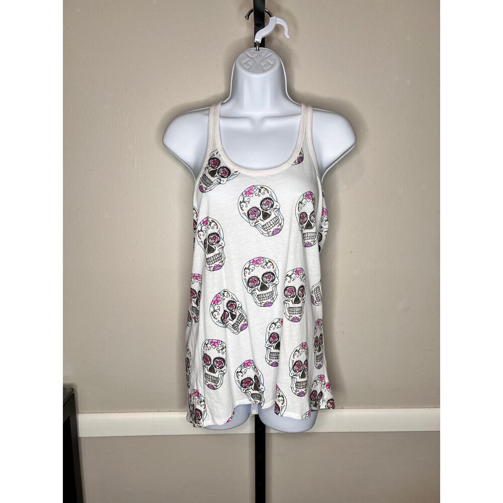Chaser White Sugar Skull Print Día de Muertos Sleeveless Tank Top Size M NWT